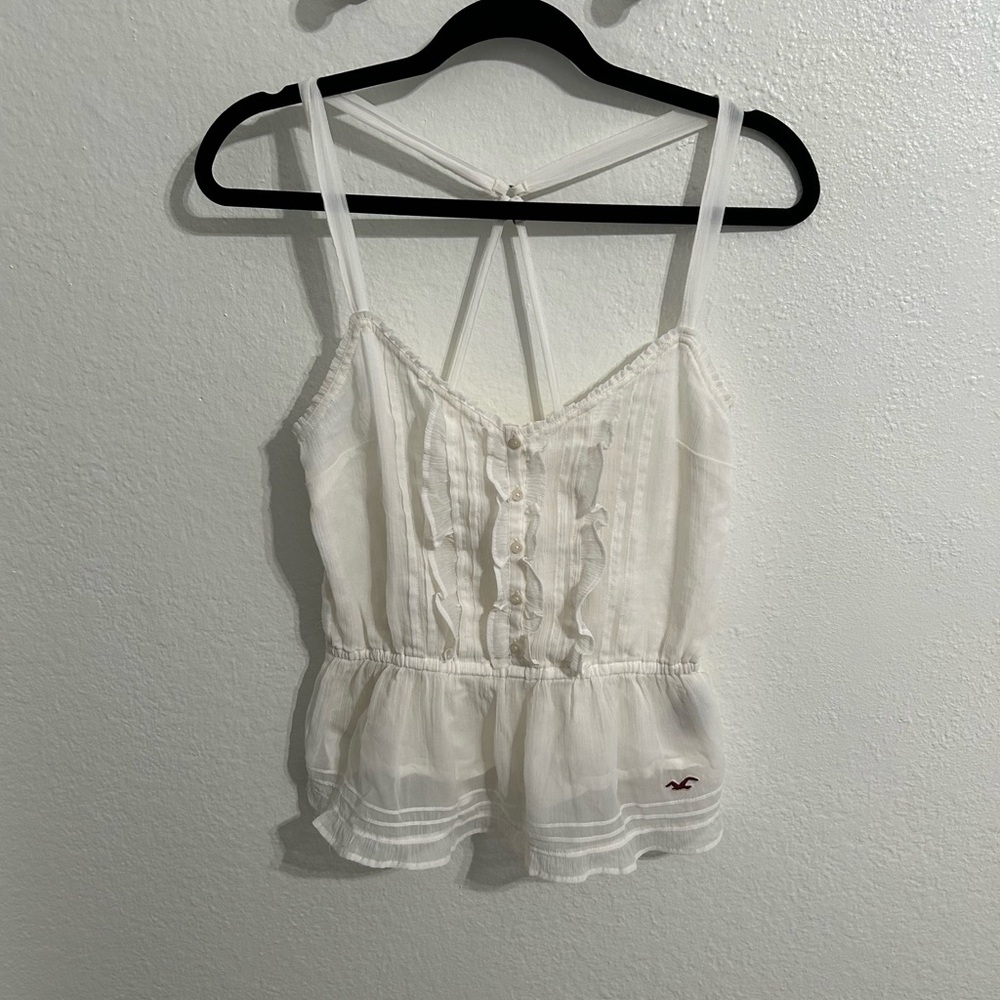 Y2K Hollister White Ruffle Button-Front Babydoll Top
